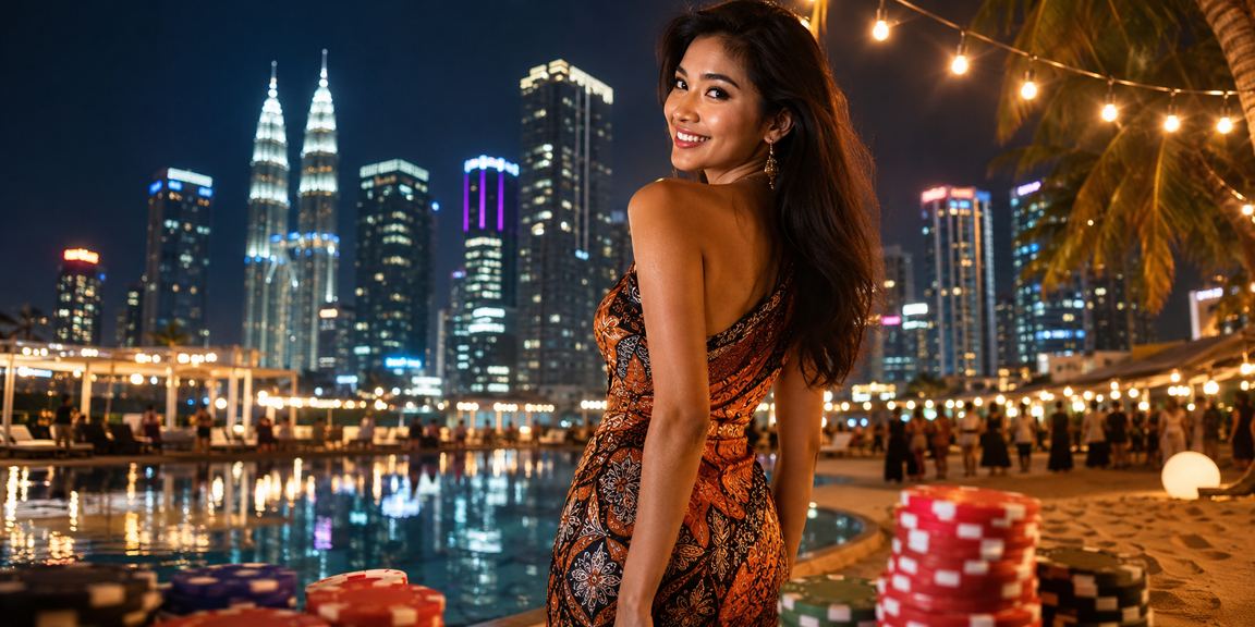 Pemain Kuala Lumpur menggunakan aplikasi kasino berlatarbelakang batik Malaysia